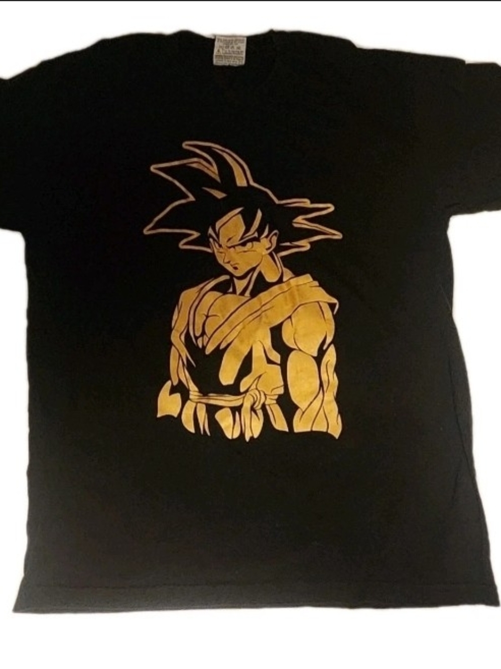 Goku Style Gold Graphic T‑Shirt Black PRO Athletic Size L Anime Tee